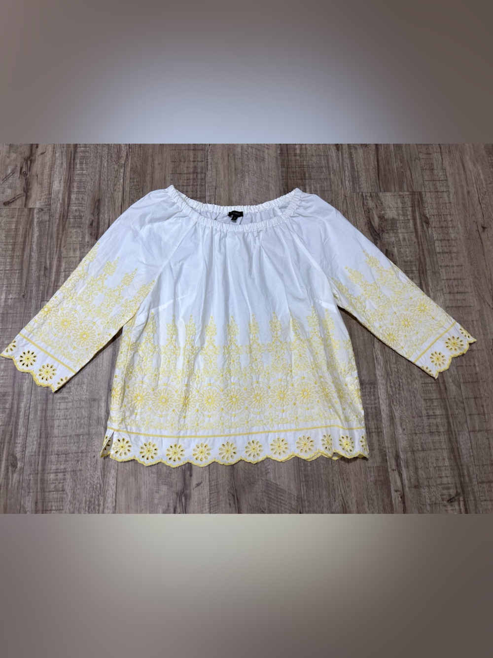 Cotton White & Yellow Embroidered Off-Shoulder Women's Top boho romantic pretty